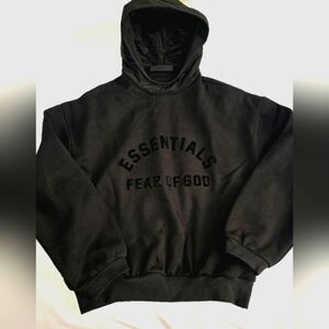Essentials Fear Of God Cotton Blend Jet Black Hoodie- Men's Size S